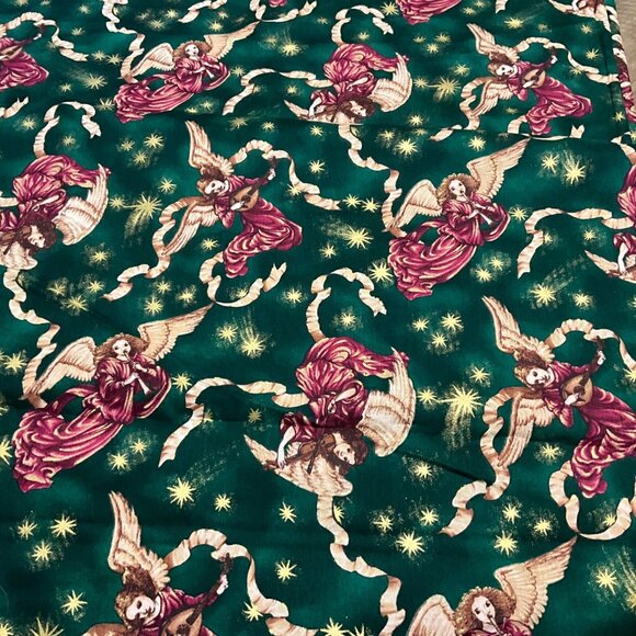Christmas Winged Angels w/ Instruments Green Gold Fabric Original R.E.D. 3 Yd - Picture 1 of 5